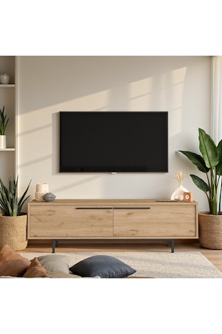 Robin Home Lidya Tv Ünitesi Sehpası Metal Ayaklı 160cm Sepet Kahverengi
