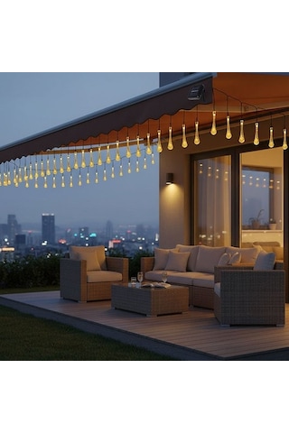 Damla Şeklinde 50 Led Güneş Enerjili Bahçe Balkon Aydınlatma 7 Metre Işık Çok Renkli