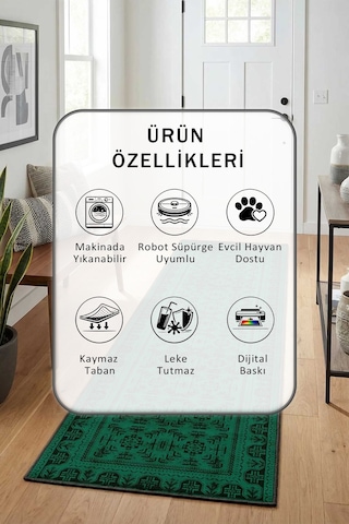 Zümrüt Yıkanabilir Yolluk Yeşil