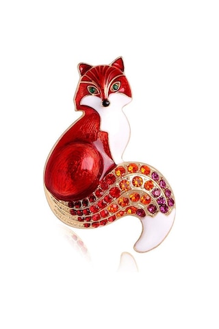 1 Adet Kadınlar İçin Yapay Elmas Emaye Tilki Broşları Hayvan Parti Günlük Broş İğneleri Hediyeler Kırmızı