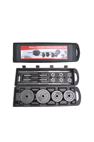 Çantalı Döküm Plaka Dambıl Seti 50 Kg Siyah Dumbbell Set