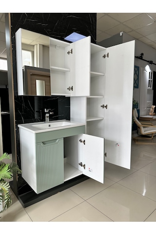 Banyo Dolabı Aynalı Cnc İşlemeli Membran Kapaklı 65 Cm Yeşil