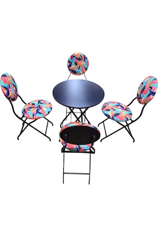 Renkli Yapraklı Metal Bahçe Takımı - 4 Sandalye + 1 Masa