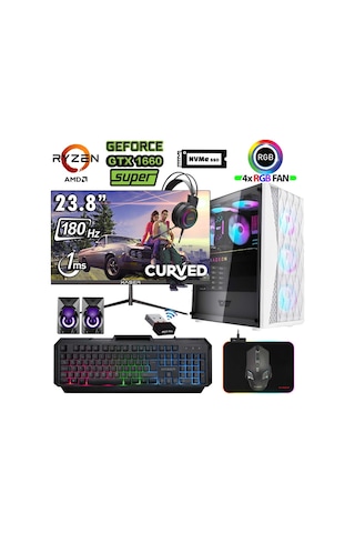 Xaser XSR1201 R5-5500 32 GB 1 TB M.2 NVMe SSD 6 GB GTX1660 Super 23.8" Free Dos Masaüstü Oyuncu Bilgisayarı