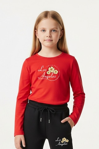 Fyk Kids Yuvarlak Yaka Los Angeles Baskılı Kız Çocuk Alt-üst Takım Kırmızı