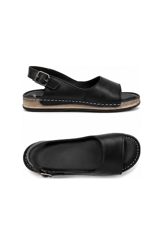 N Napa Shoe Np.306.siyah Deri Sandaletnapa Shoe Hakiki Deri Kadın Günlük Sandalet Ayarlanabilir Tokalı Siyah Comfort Model