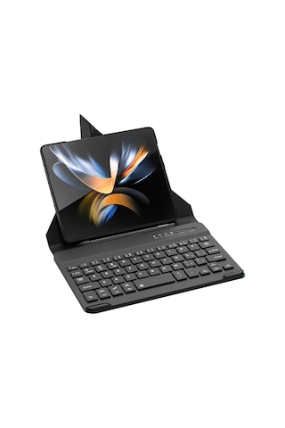 Galaxy Z Fold 3 Kılıf Standlı Klavyeli Kalem Bölmeli Zore Kıpta Klavyeli Kılıf