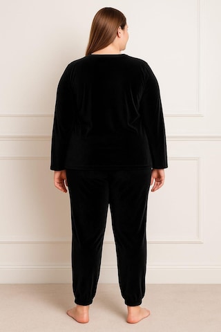 Kadın Büyük Beden 13212 Uzun Kol Pijama Takımı Siyah Siyah