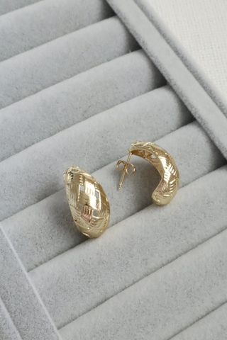 Kadın Küpe Kararmaz 14k Renk Vip Seri Ekose Desen Damla Model 2cm Küpe Altın