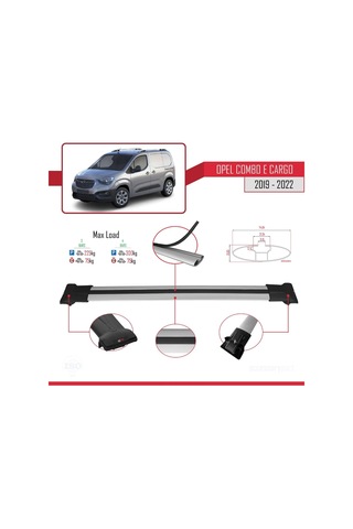 Opel Combo E Panelvan 2019-2022 Arası İle Uyumlu Fly Model Ara Atkı Tavan Barı Gri 4 Adet Bar