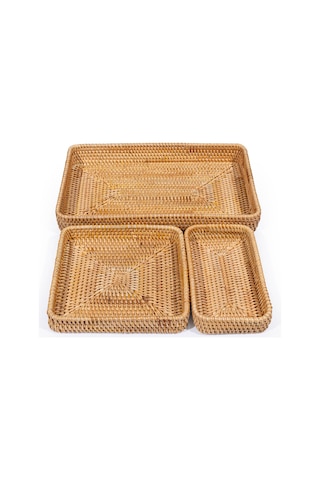 Koza Home Meander El Yapımı Örgü Rattan Üçlü Çekmece Düzenleyici 8833 Naturel