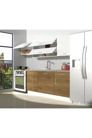 Decoraktiv Prestij 220 Mdf Hazır Mutfak Dolabı - Tezgah Dahil - Pera Beyaz Beyaz - Meşe