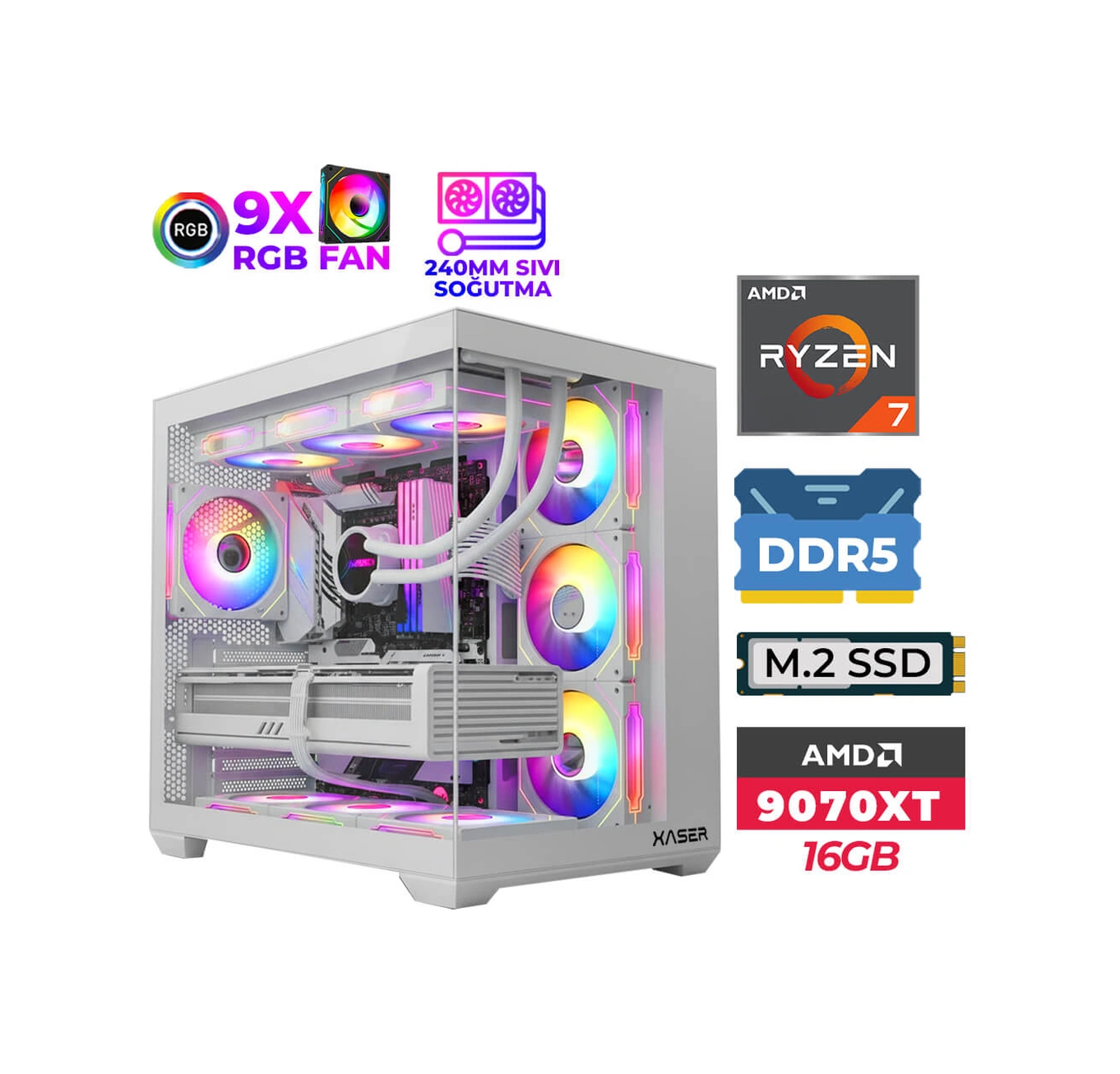 Xaser Sovax170 R7-7700 32 GB 1 TB SSD 16 GB RX9070 XT Dos Masaüstü Oyuncu Bilgisayarı