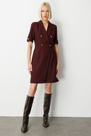 Ekol Kadın Kruvaze Yaka Süs Düğmeli Elbise 4017 Bordo Bordo