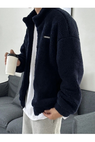 Genius Store Oversize Peluş Tam Fermuarlı Sweatshirt Peluş İçi Polarlı Sherpa Kumaş Sweatshirt Kahverengi