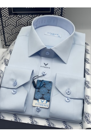 Fitmens Klasik Uzun Kol Cepsiz Likralı Rahat Kumaş Erkek Gömlek Fs-004517 - Buz Mavi-3186