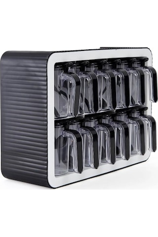 12'li Baharatlık Takımı Standlı Kendinden Yapışkanlı Kaşıklı Ve Kapaklı Baharatlık Seti Antrasit