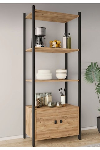 Çok Amaçli Tek Dolapli Iki Rafli Ünite Siyah Profil Çam Sunta 53x30x150 Cm Siyah - Çam