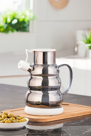 Porsima 3617-2 Kapaklı Borosilikat Cam Yağlık Sirkelik Yağdanlık 1000ml Beyaz Beyaz