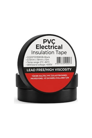 Profesyonel Siyah Pvc Elektrik Bandı - 600v Dayanıklı Yüksek Kalite İzolasyon Bandı 18 Mm X 10 M 1 1 Adet