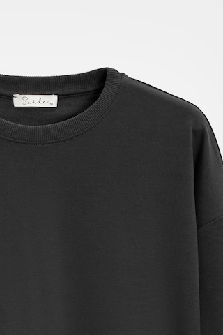 Sââde Kadın Oversize Bisiklet Yaka Basic Casual Sweatshirt Siyah