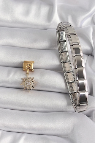 316l Çelik Gold Renk Sallantı Zirkon Taşlı Güneş Model Nomination Charm