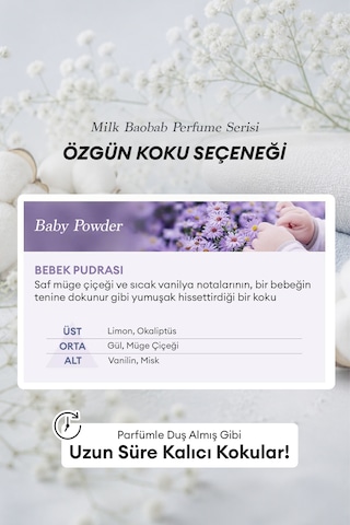 Yıpranmış Saçı Onaran Parfümlü Keratinli Şampuan Mılk Baobab Perfume Shampoo Baby Powder Tüm Saç Tipleri