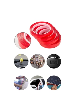 Silikonlu Çift Taraflı Şeffaf Kırmızı Su Geçirmez Güçlü Montaj Bandı 18mm X 2mt 18 2 Silikon Bant