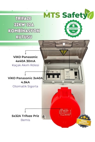 Mtsevcharger 22 Kw Vıko Sigorta Trifaze 5x32 Kaçak Akım Roleli Taşınabilir Elektrikli Araç Şarj Cihazı Kombinasyon Kutusu Pano 4x40 3x40 Sigorta 22.0 KW