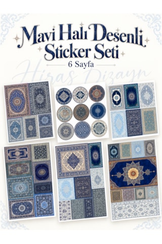 Hiras Dizayn Mavi Halı Ve Kilim Desenli Sticker Seti 6 Sayfa Çok Renkli