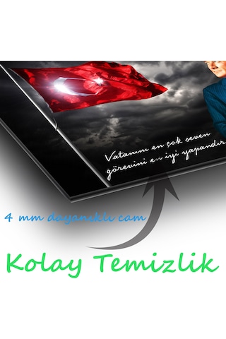 Atatürk Vatanını En Çok Seven Cam Tablo Evlika , Modern Ev İş Ofis Salon Duvar Dekoru , Hediyelik Tablo