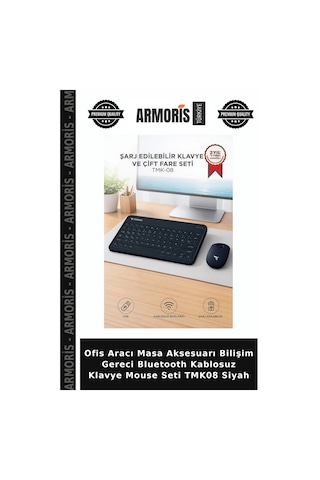 Ofis Aracı Masa Aksesuarı Bilişim Gereci Bluetooth Kablosuz Klavye Mouse Seti Tmk08 Siyah Diğer