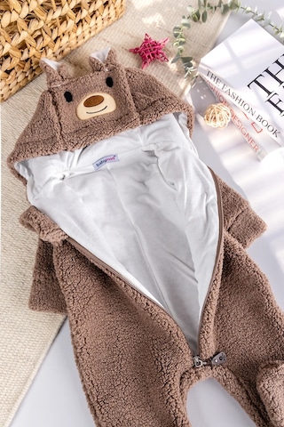 Babymod Kapüşonlu Welsoft Peluş Kışlık Kız/erkek Bebek Tulum Kahverengi