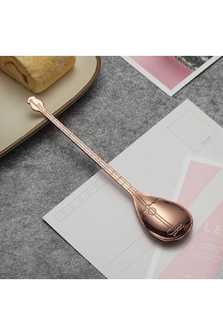 Dancemonkey Paslanmaz Çelik Küçük Enstrüman Şekli Kaşık Kahve Kaşığı Ahşap