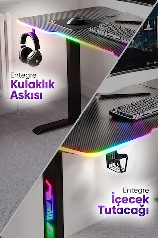 Ion Rgb Aydınlatmalı Oyuncu Masası Siyah