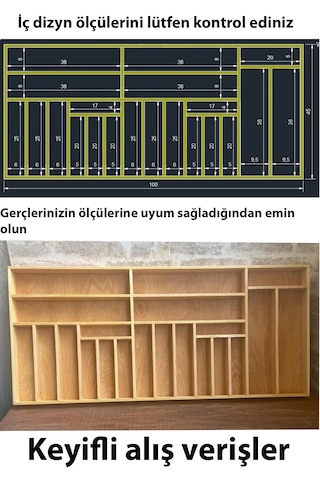 100x45 Cm Kaşıklık & Kepçelik El İşçiliği Masif Ahşap Organizer