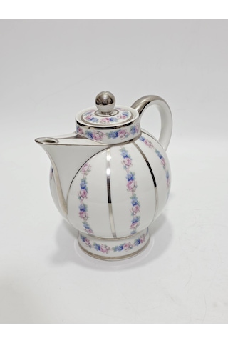 F. Legrand Limoges Çiçek Desenli Porselen Çay Kahve Demliği Çok Renkli
