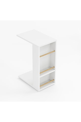 Tekerlekli Yan Sehpa Rulo Havlu Takılabilir Koltuk Sehpası C Sehpa Zigon Sehpa Beyaz