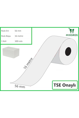 56x16 Metre Termal Kredi Kartı Ve Yazarkasa Pos Rulosu 100 Adet