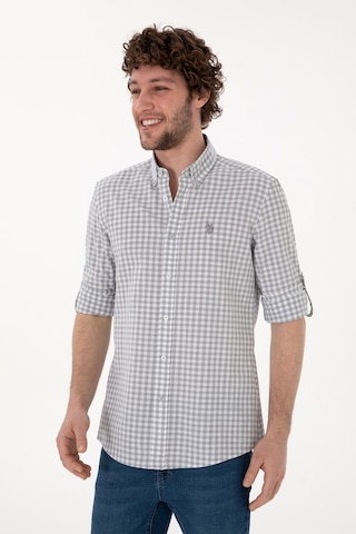 U.S. Polo Assn. Erkek Gri Kareli Uzun Kollu Slim Gömlek 50306367-VR024