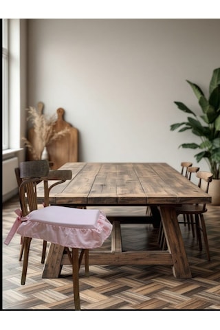 Pembe Fırfırlı Bağcıklı İskandinav Stil Sandalye Minderi Diğer