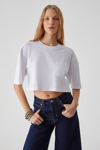 ETHIQUET QEFKOP Kadın %100 Pamuk Bisiklet Yaka Oversize Beyaz T-Shirt