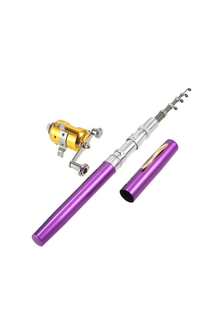 Shineyee Mini Balıkçılık Seti: Aluminyum Çelik Kamış + Makara, Uçak/baraj/ Buz Balıkçılığı İçin, Mor Mor