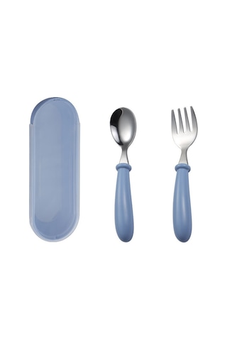 Moveevo Çocuklar İçin 304 Çelik Çatal Kaşık Kutusu Seti - Mavi, Sevimli Desenler, Kolay Tutuş, Hediye Özel, Depolama Kolay Mavi
