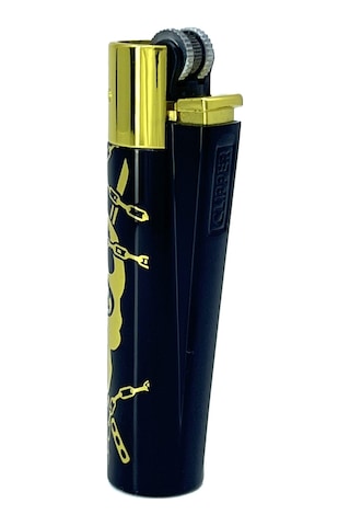 Clipper Deadly Chains Serisi Metal Çakmak - Gold Siyah