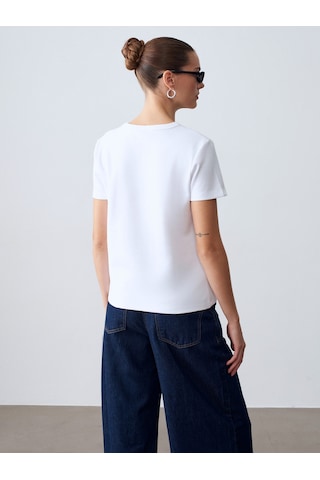 Dilvin 32779 Bisiklet Yaka T-shirt-beyaz