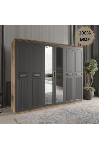 Pera 6 Kapak Mdf Gardırop Antrasit