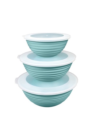 Ceronni Galaksi Desenli Kapaklı Kase 3lü Set 3lt 2lt 1lt Turkuaz Turkuaz