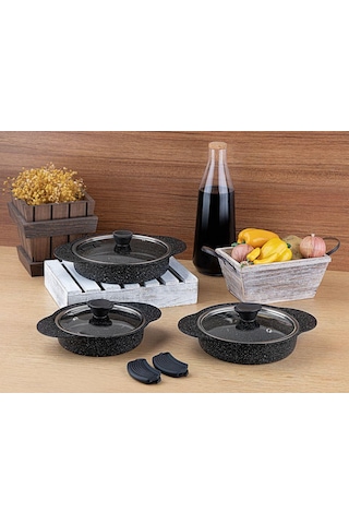 Taç Granit Plus 3 Lü Sahan Seti Siyah Taç-3521