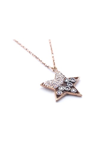 Ferizz Zirkon Taşlı Rose Yıldız Model Gümüş Kolye Gk-314